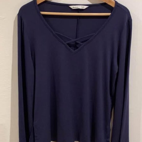 Navy Blue Bell Sleeve Top - Size Small - Picture 1 of 4